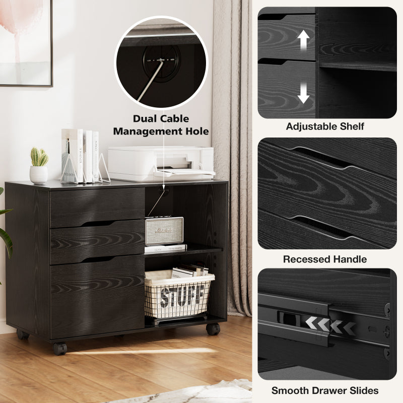 3-Drawer Rolling Lateral File Cabinet with Open Shelves and Printer Top – image 17