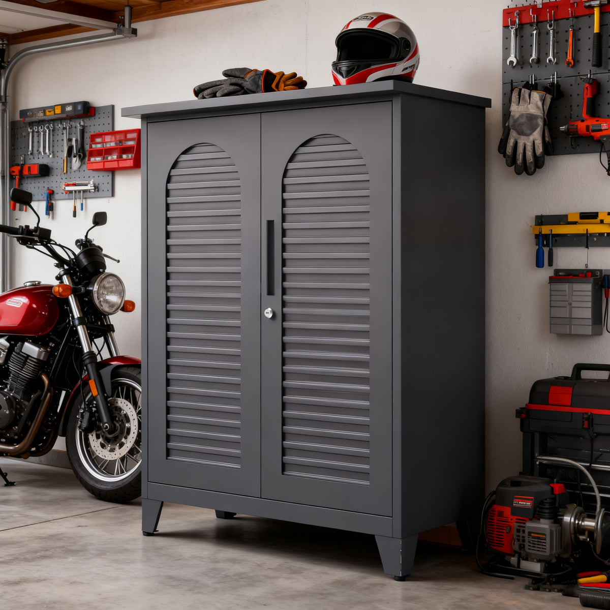 Wall Mountable Metal Tool Storage Cabinet with Pegboard, 47 Inch – image 3