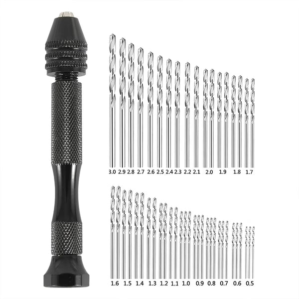 Pin Vise Hand Drill Set – 49 or 57 Pieces with Mini Bits