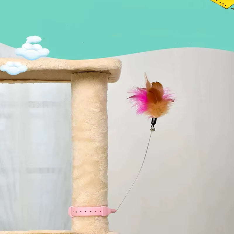 Feather Teaser Wand with Bell - Interactive Cat Toy