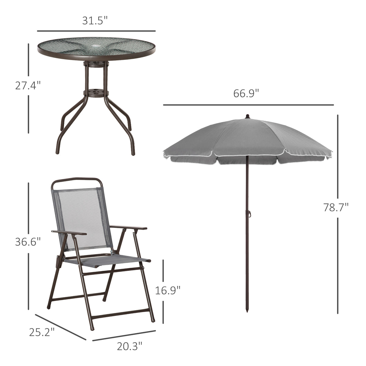 6-Piece Patio Dining Set for 4 with Umbrella and Folding Chairs – image 3