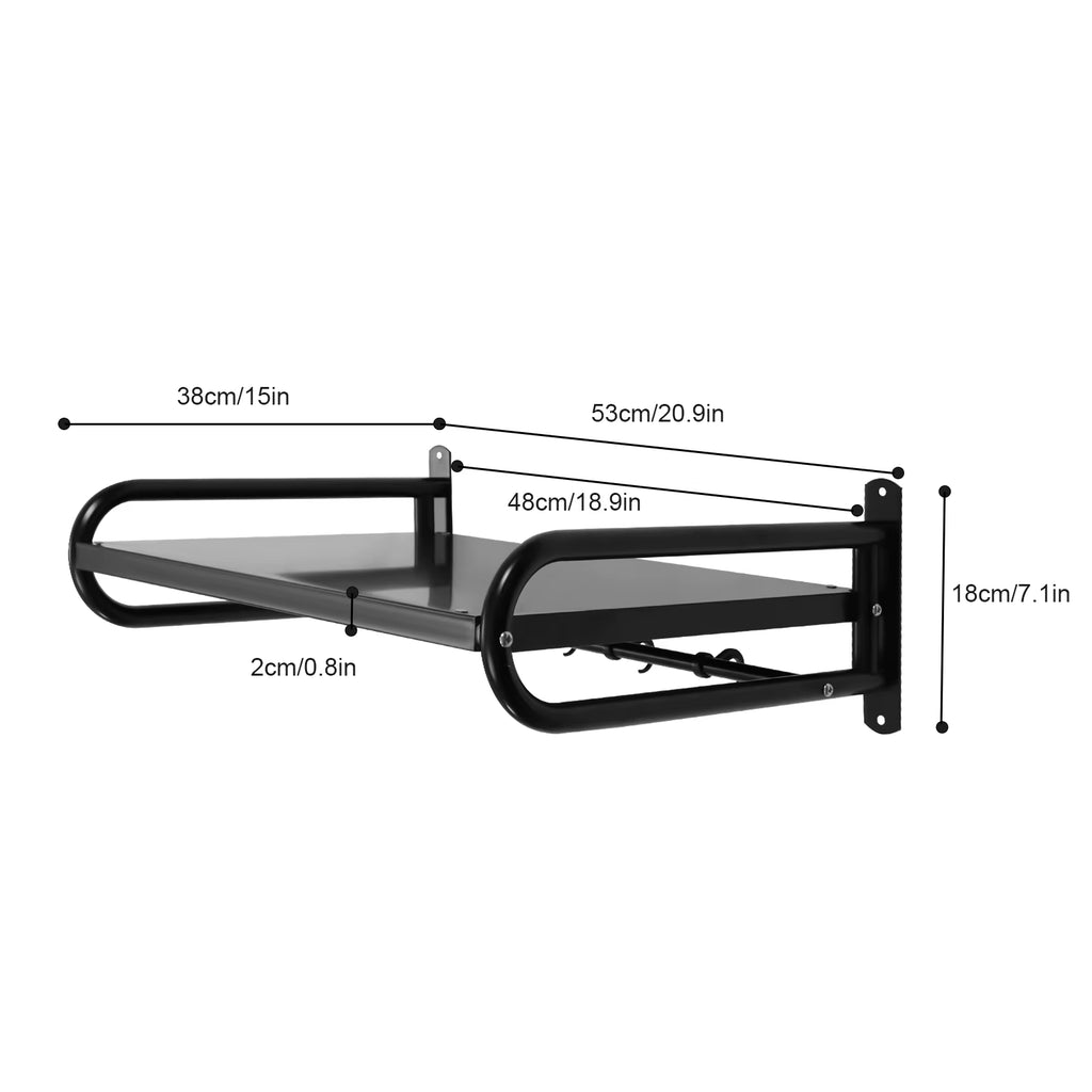 Wall Mount Microwave Shelf, Heavy Duty Steel Kitchen Shelf with 6 Hooks