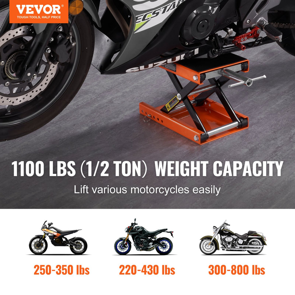 Motorcycle Scissor Lift Jack 1100 lb with Wide Deck and Safety Pin – image 2