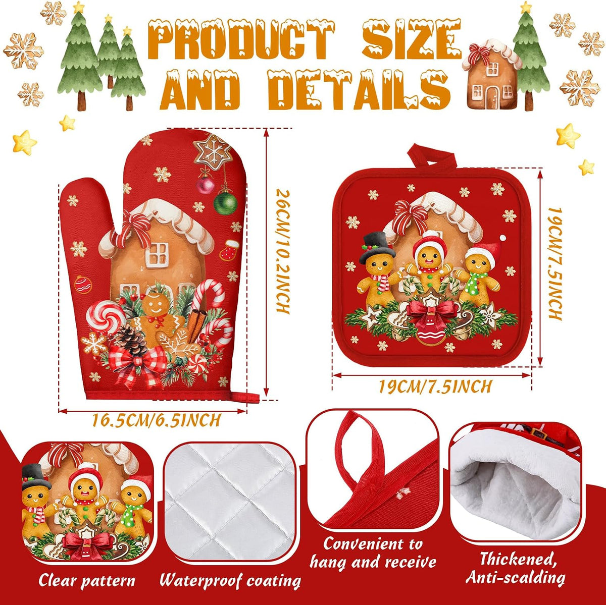 Gingerbread Christmas Kitchen Towel, Mitt and Pot Holder Set, 12 Pc – image 4