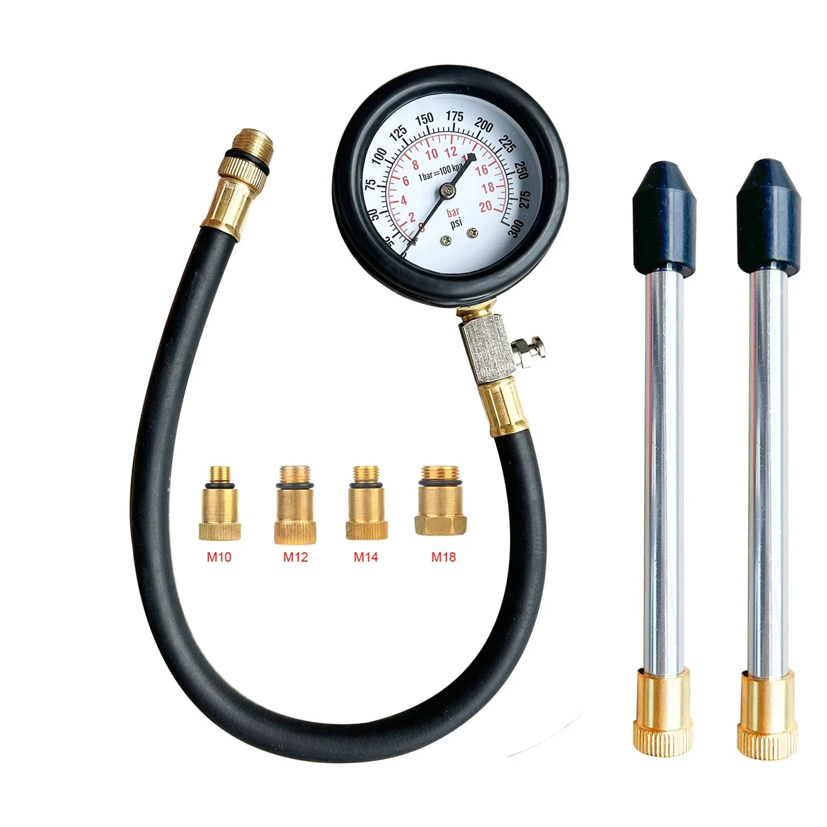 Engine Compression Tester Kit 0–300 PSI with 4 Adapters