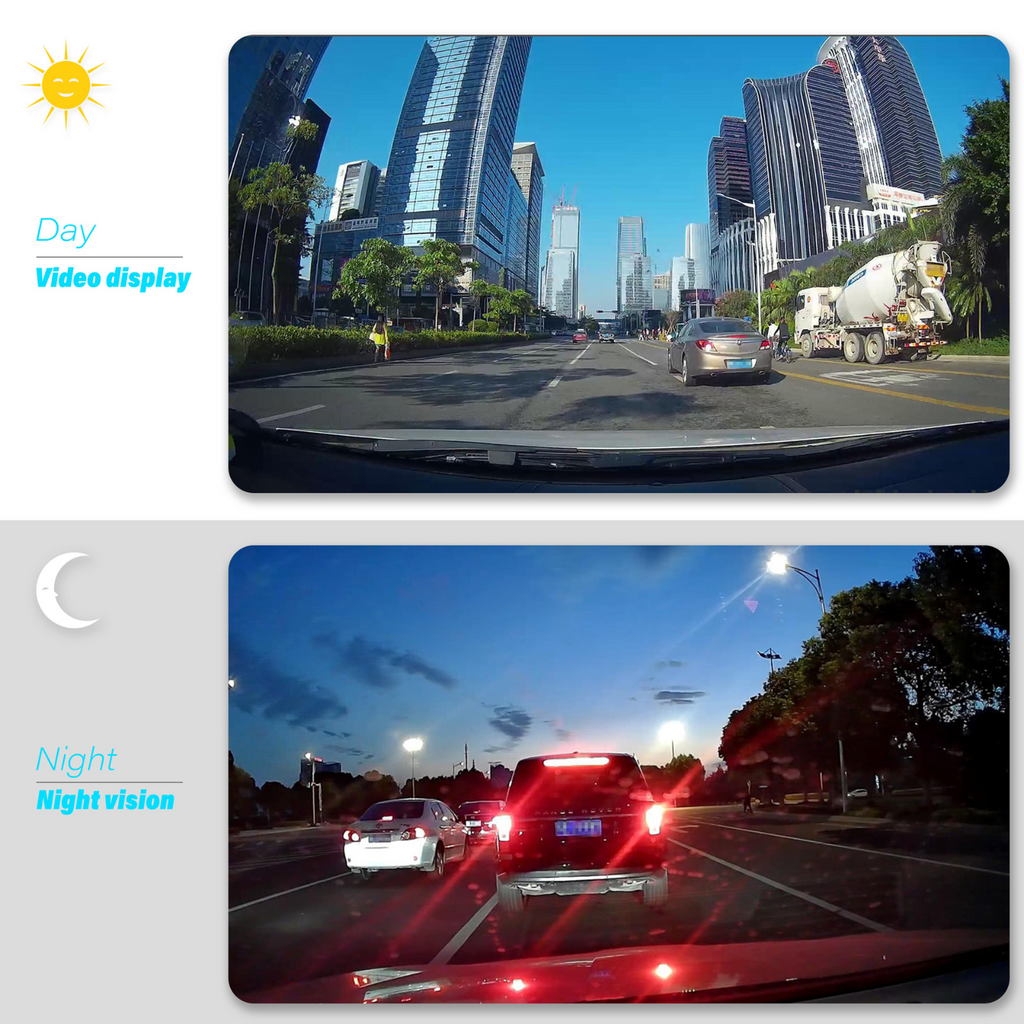 Dash Cam Front and Rear – 4 in Screen, 1296P, Night Vision, G-Sensor
