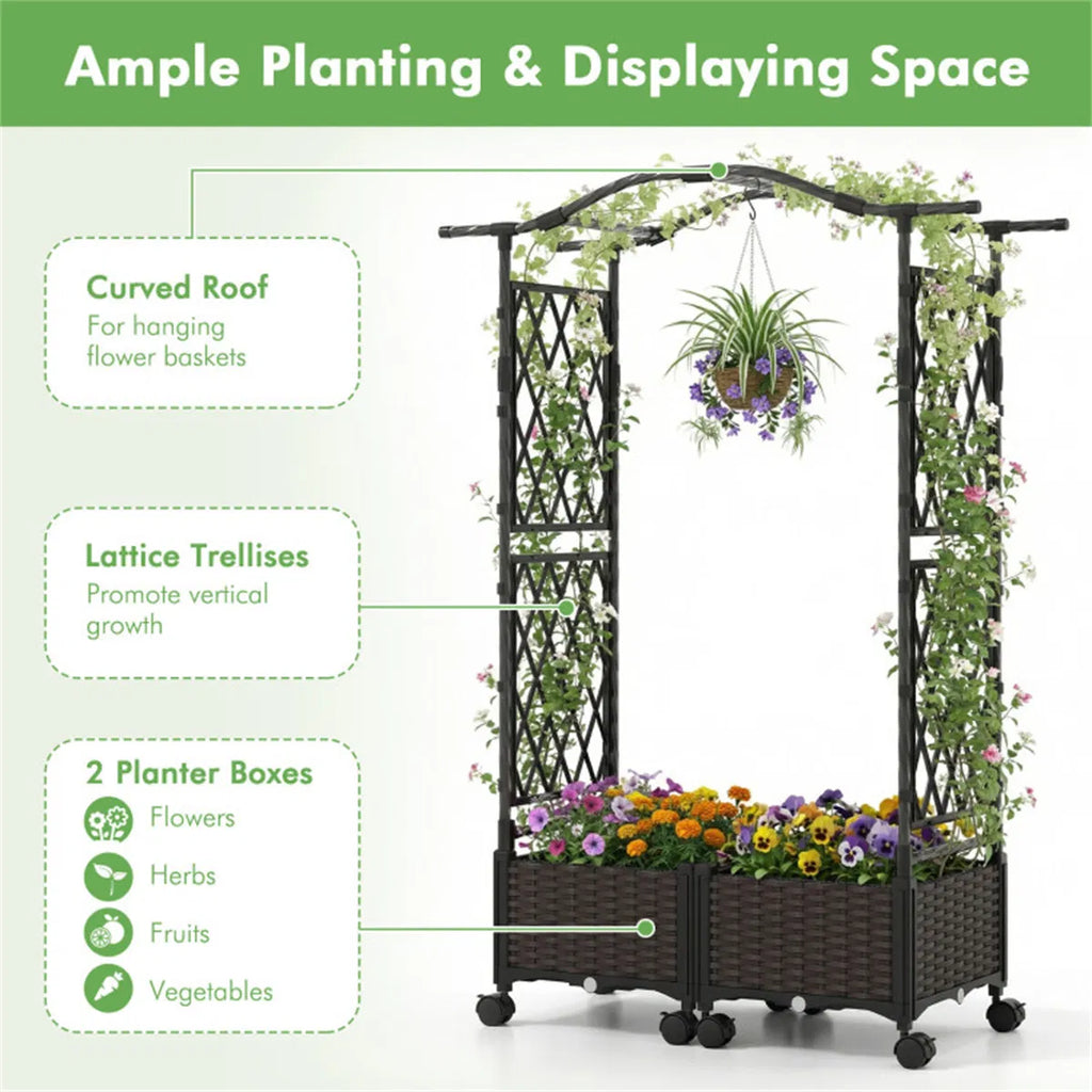 Raised Garden Bed, Self-Watering Vertical with Trellis and Wheels – image 5
