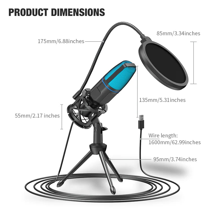 USB Condenser Microphone with RGB Light for Streaming and Podcasts – image 6