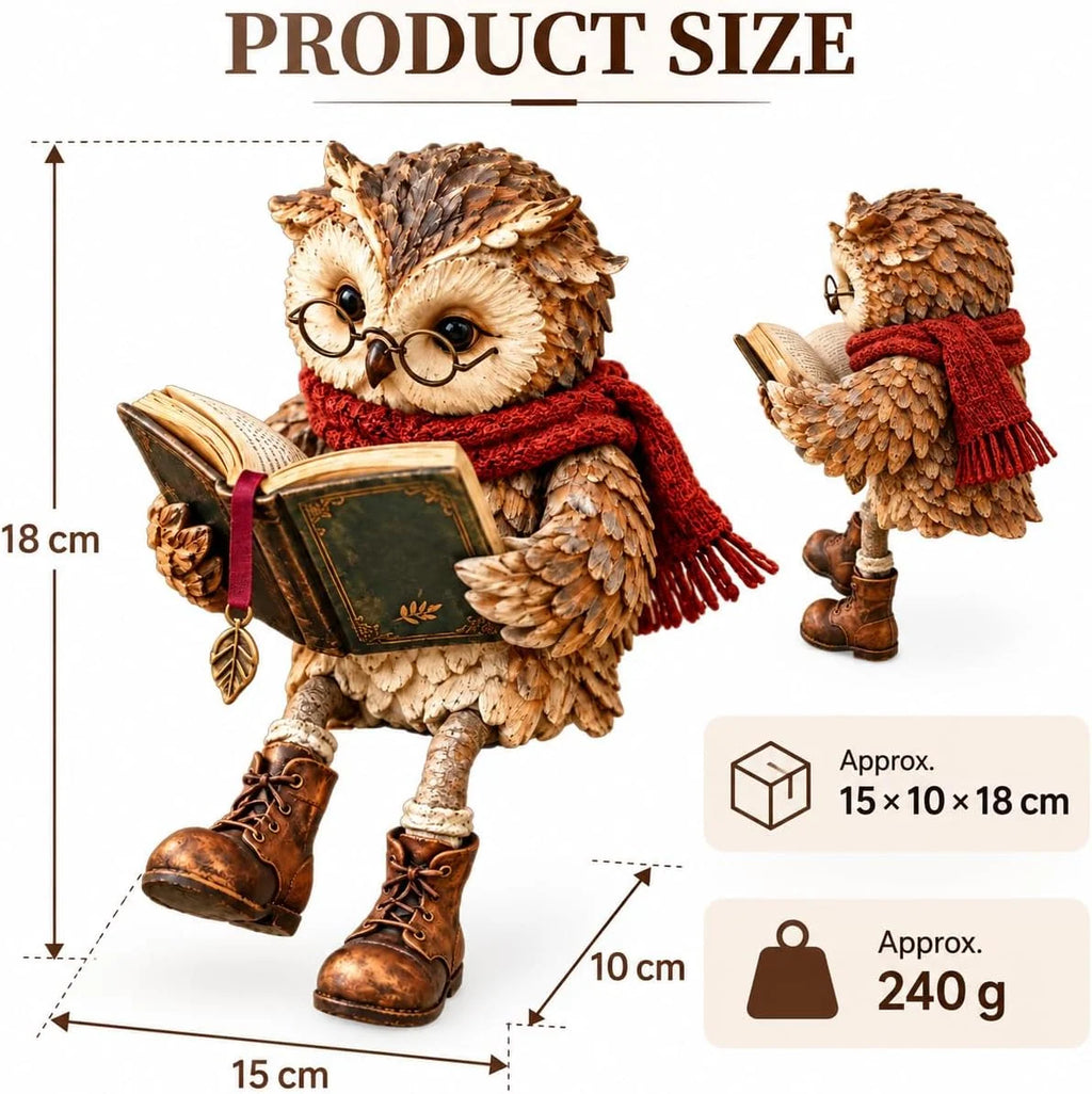 Reading Owl Figurine with Book, Bookshelf Decor – image 6