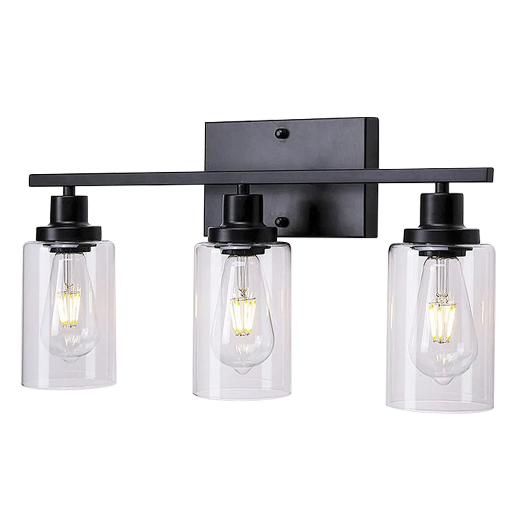 3-Light Matte Black Vanity Light with Clear Glass Shades