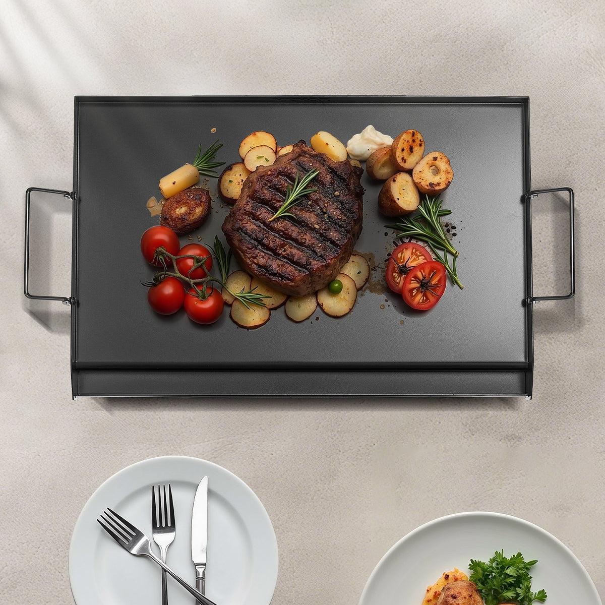 24 x 16 Inch Carbon Steel Flat Top Griddle with Grease Trough