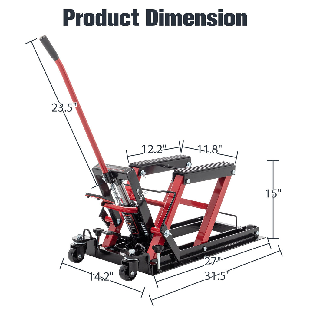 Motorcycle Lift Jack – 1500 lb Hydraulic Pedal Lift Table, 4.5-15 in