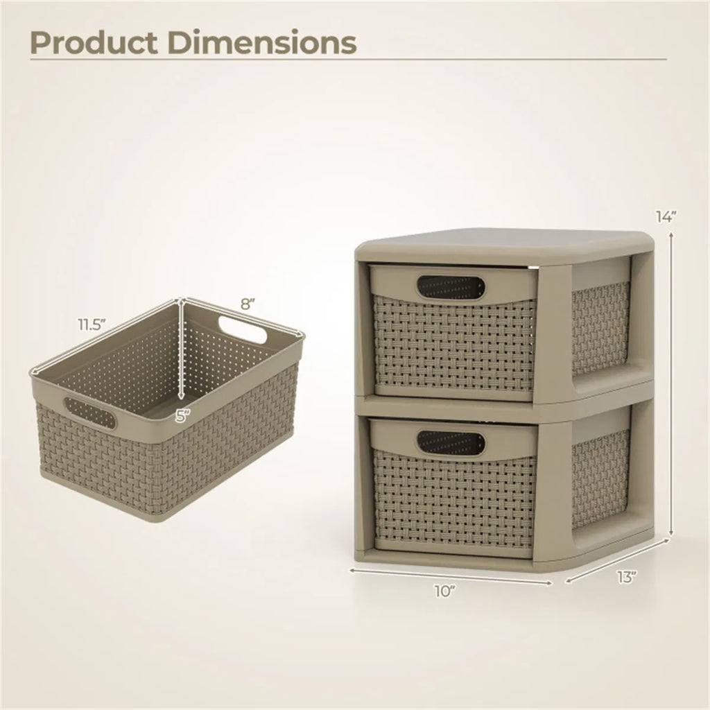 Narrow Storage Cabinet with 2 Wicker-Style Drawers – image 6