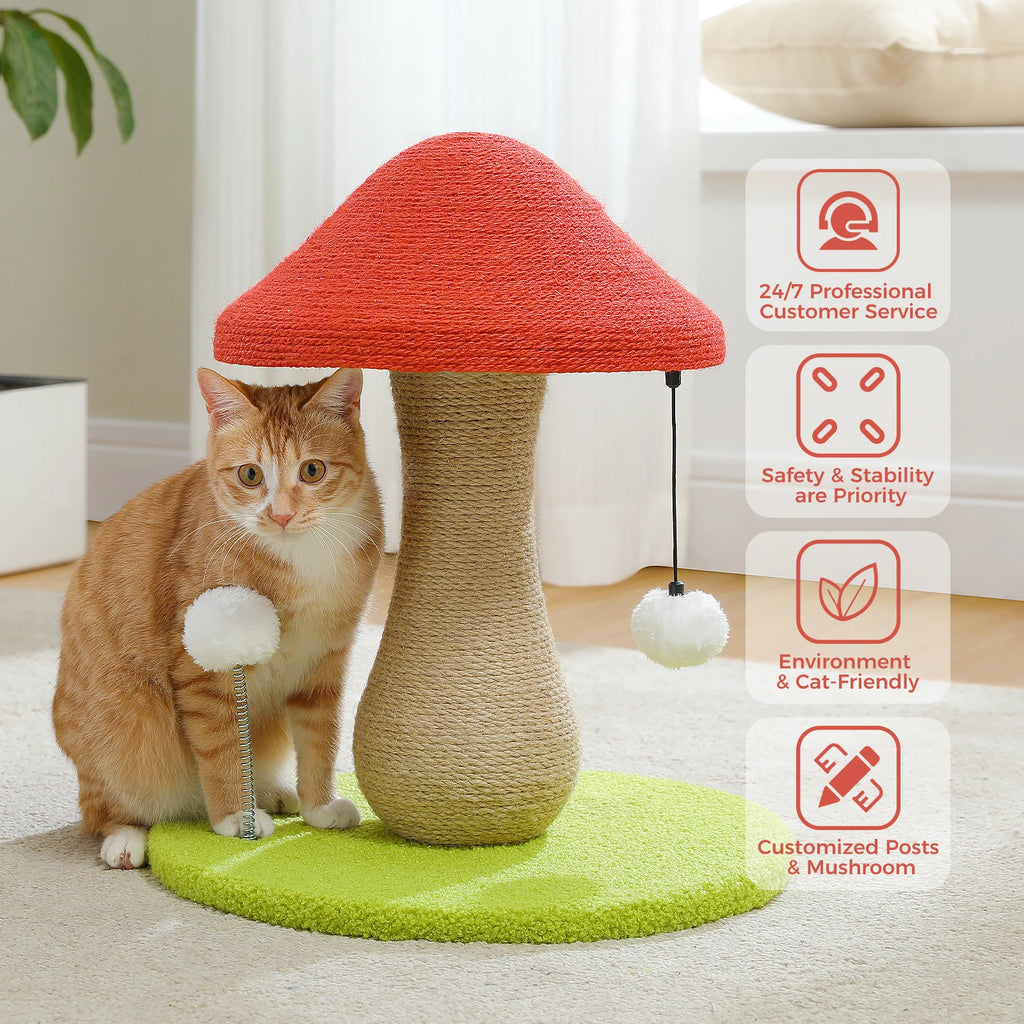 Mushroom Sisal Cat Scratching Post with Pompoms – image 2