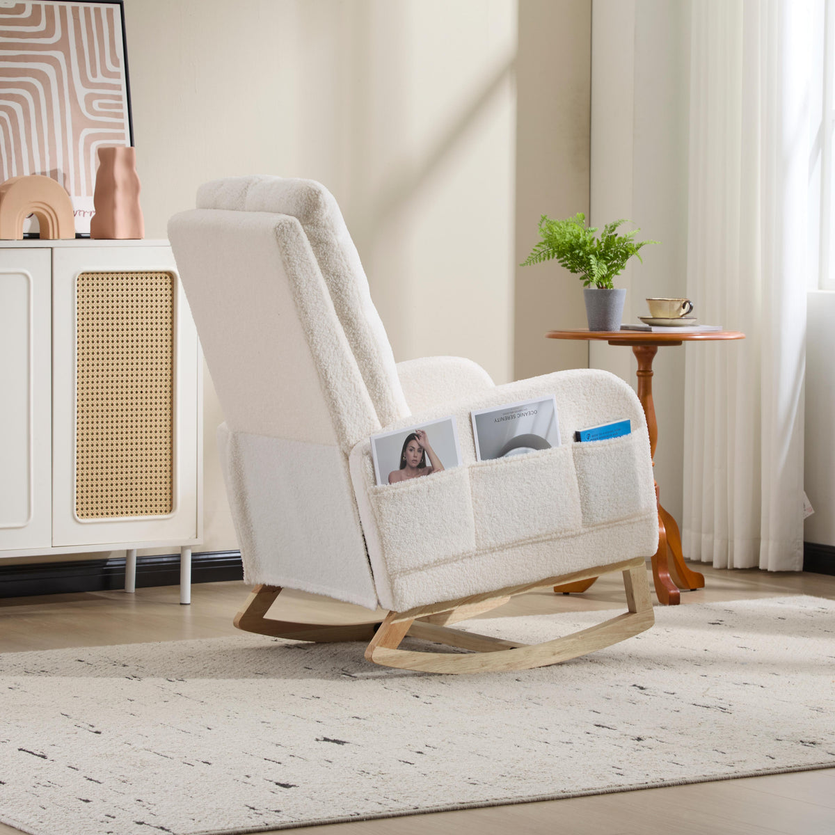 Upholstered Nursery Rocking Chair with Footrest and Side Pocket – image 17