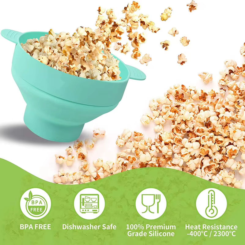 Collapsible Silicone Microwave Popcorn Popper Bowl with Lid – image 4