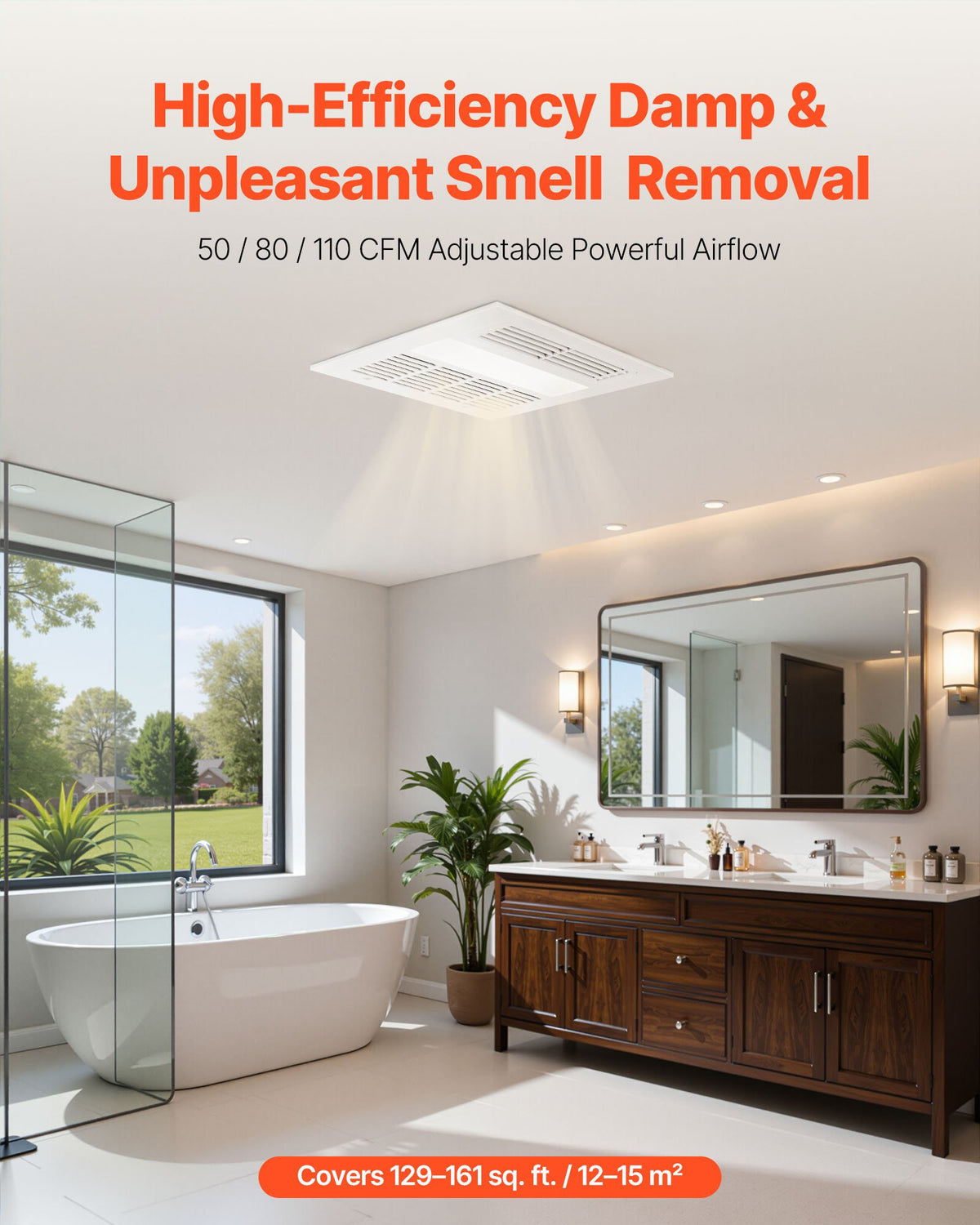 Bathroom Exhaust Fan with LED Light and 1500W Heater, 110 CFM, Remote – image 2