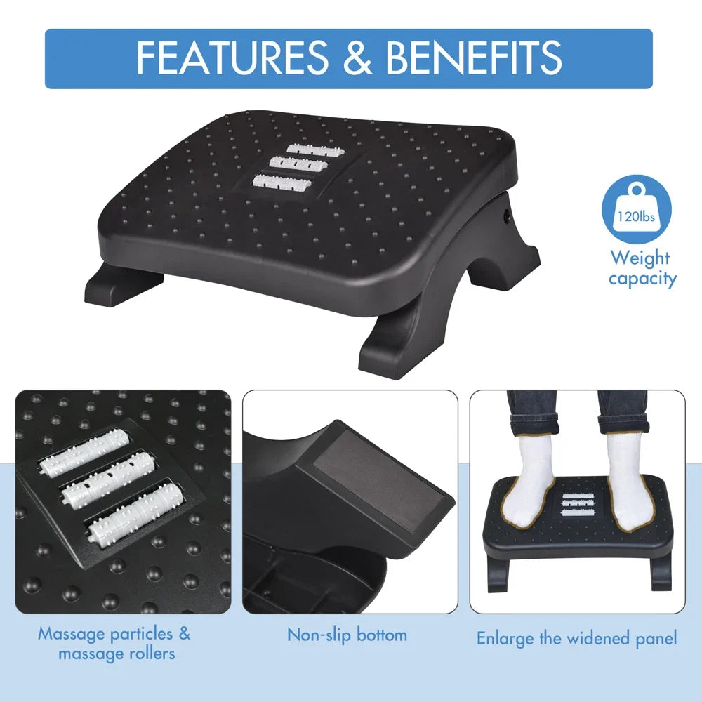 Under Desk Footrest with Massage Rollers, Adjustable Height – image 4