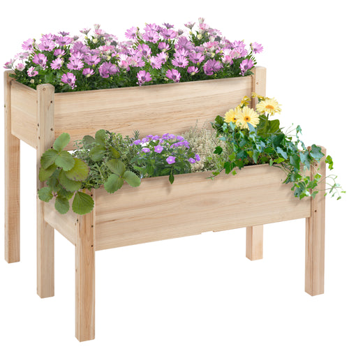 2-Tier Wooden Raised Garden Bed Planter Stand, 34 x 34 x 28 in – image 1