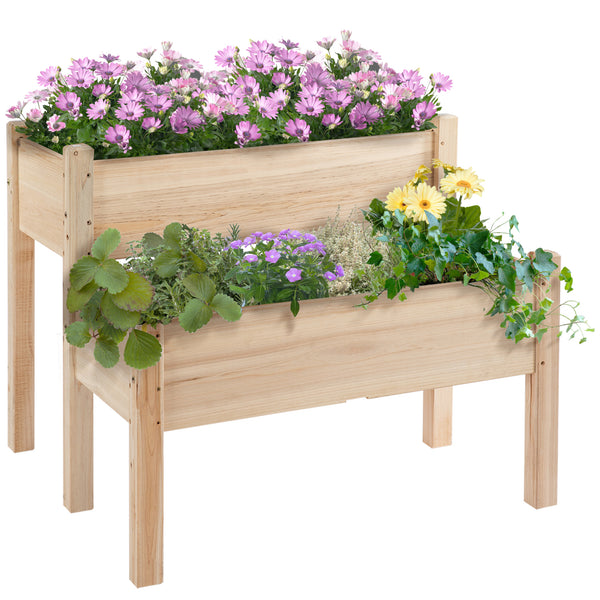 2-Tier Wooden Raised Garden Bed Planter Stand, 34 X 34 X 28 In