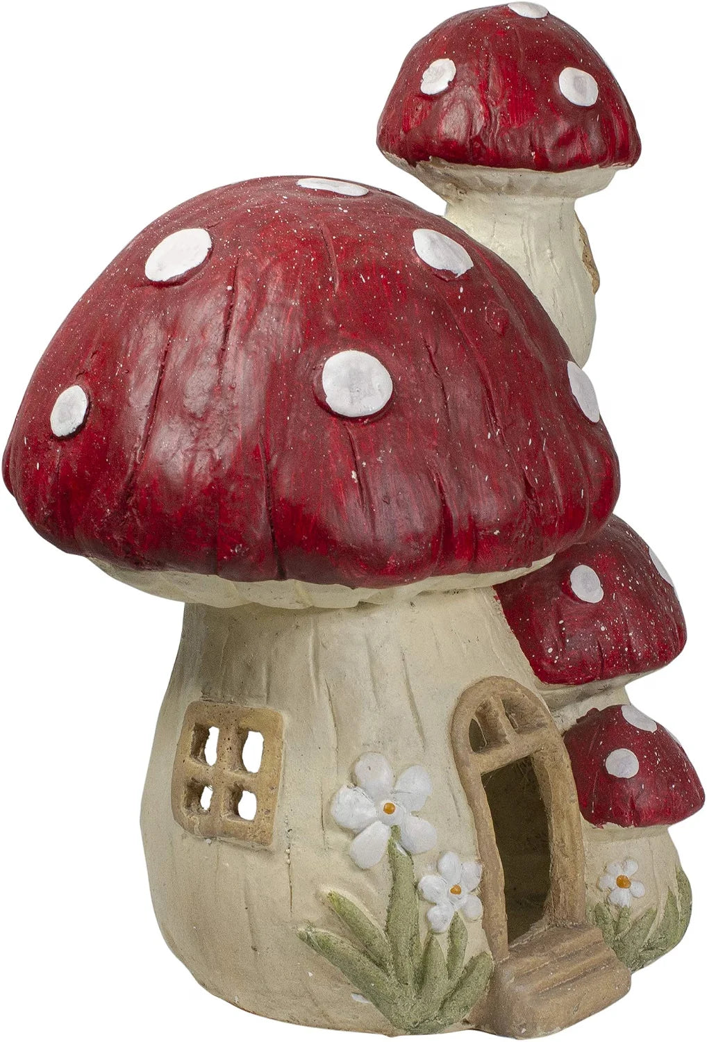 Mushroom House Garden Statue 18 in, Red and Beige Fairy Decor – image 5