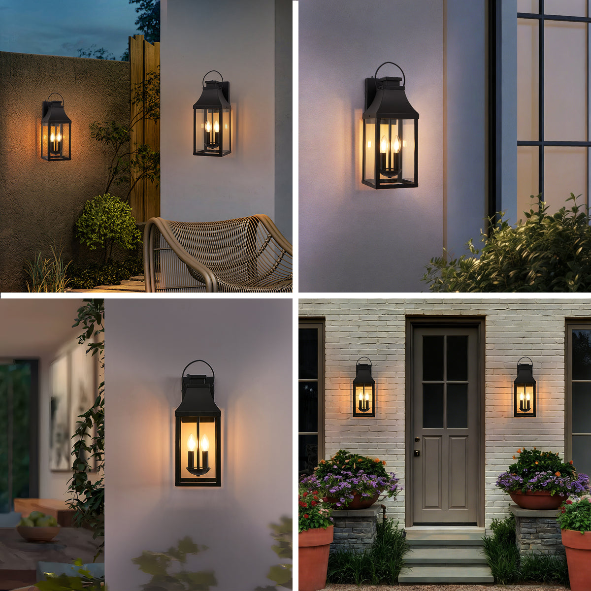 20 Inch Dusk to Dawn Outdoor Wall Light, Black 2-Light Porch Lantern – image 4