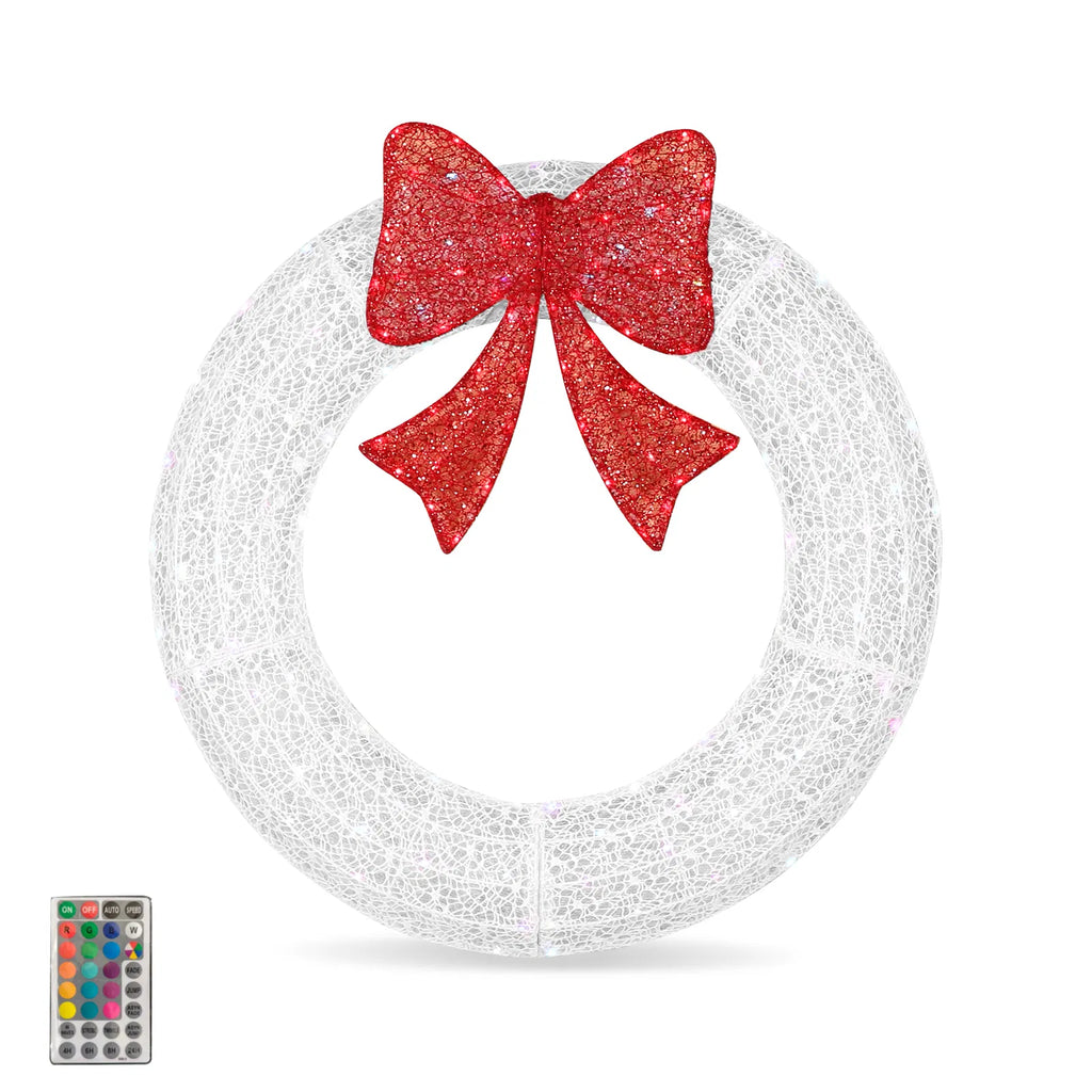 Outdoor Lighted Metal Wreath 36 in with Red Bow, RGB LEDs, Remote & Timer – image 2