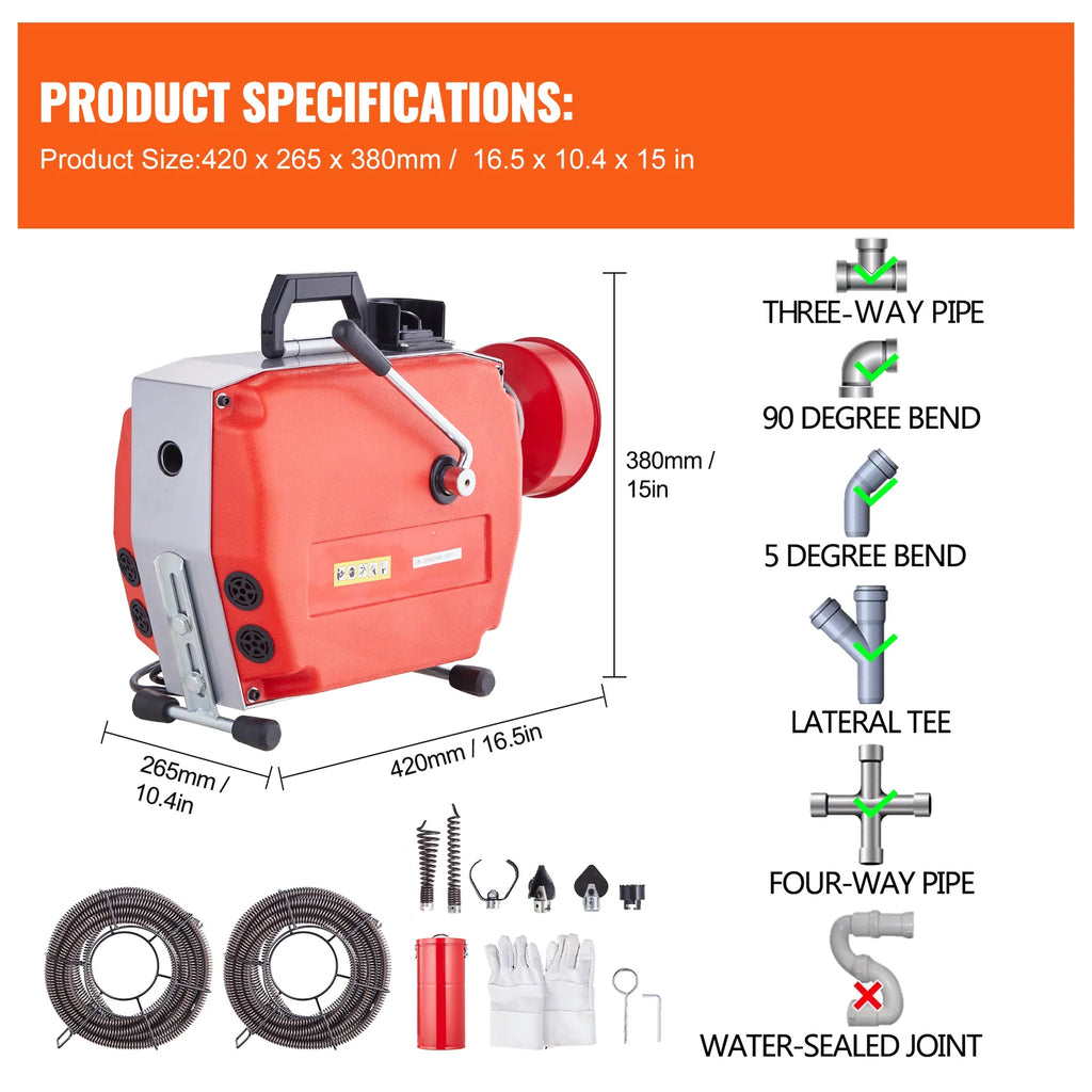 Drain Cleaner Machine – 120 ft x 7/8 in Electric Sewer Snake, 420W – image 7