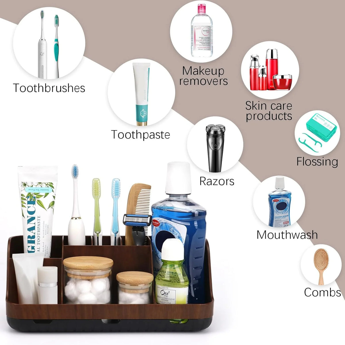 Wood Toothbrush Holder, 7 Slot Bathroom Countertop Organizer – image 5