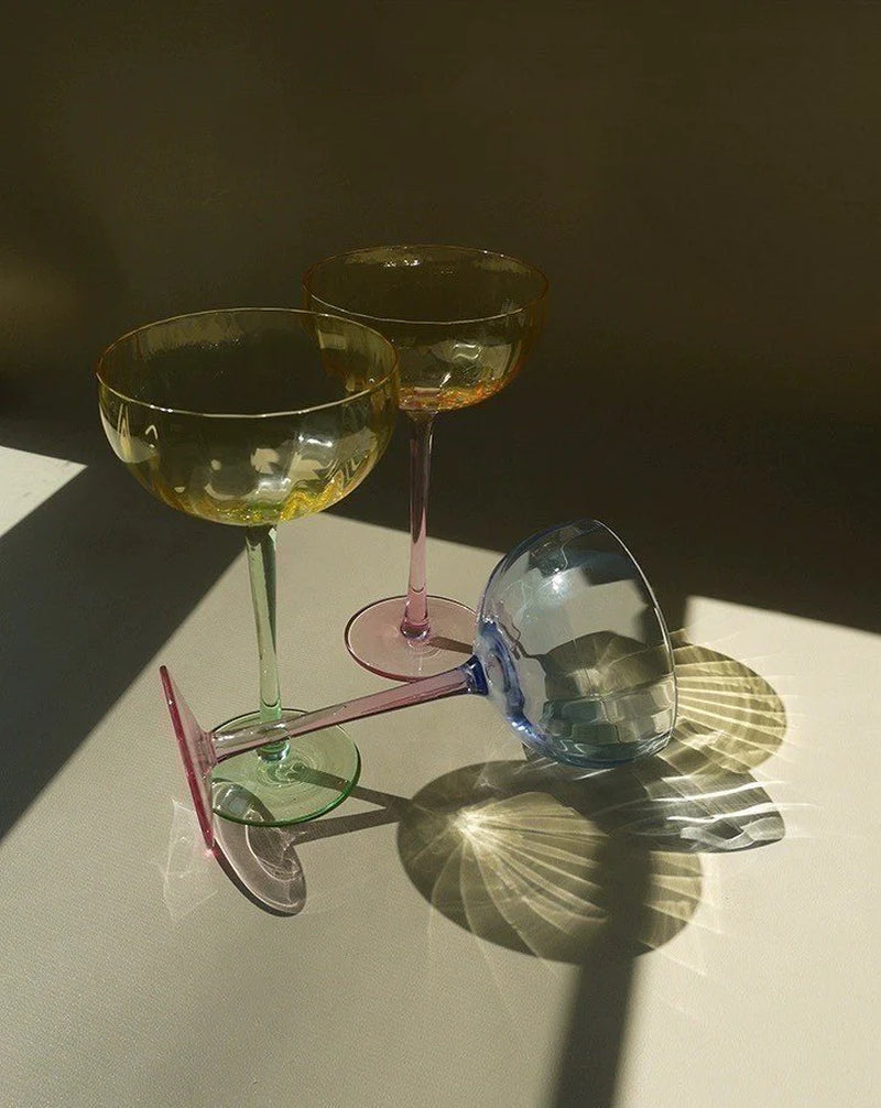 Hand Blown Pastel Cocktail Coupe Glasses, Set of 4 – image 8