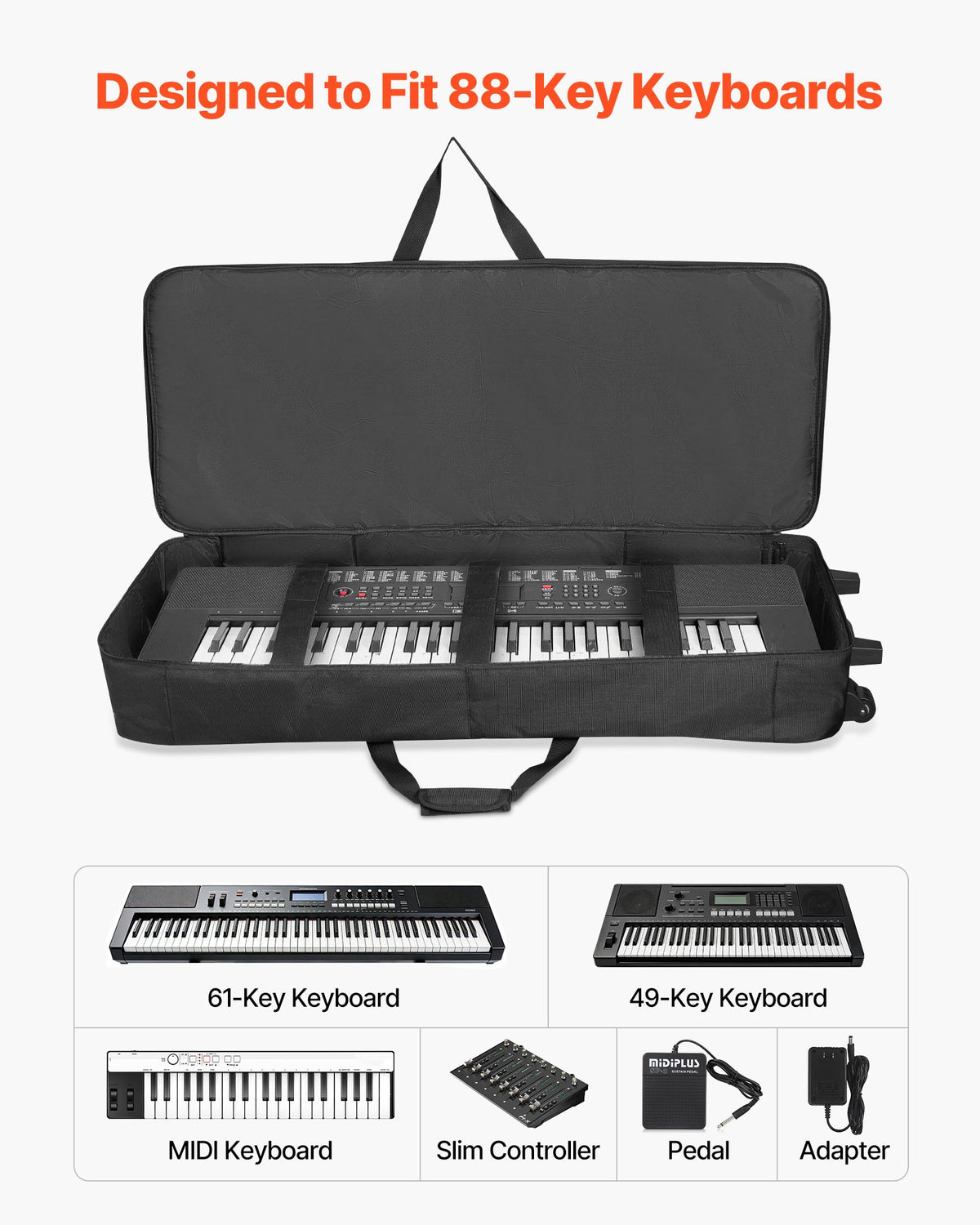 Padded Rolling Keyboard Case with Wheels for 61 to 88 Key Pianos – image 2