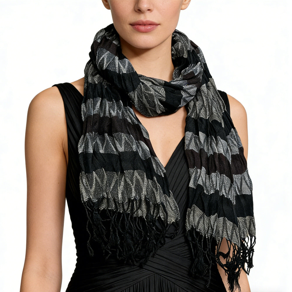 Jacquard Scarf, Warm Beige Neutral Textured Scarf, 66 x 28 in – image 5