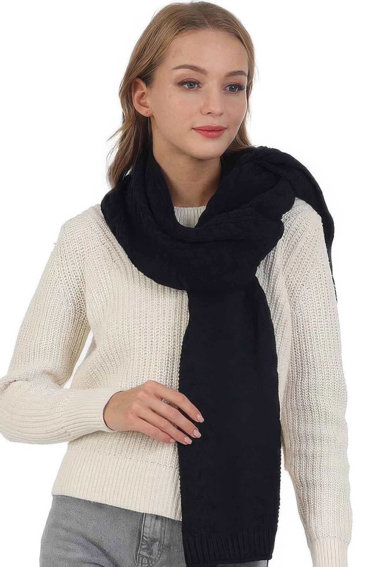 Cable Knit Scarf – Solid Color Winter Scarf – image 6