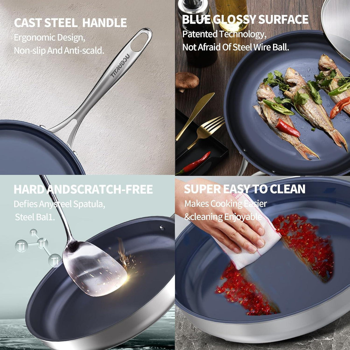 10 Inch Titanium Stainless Steel Frying Pan, PFAS-Free Nonstick – image 6
