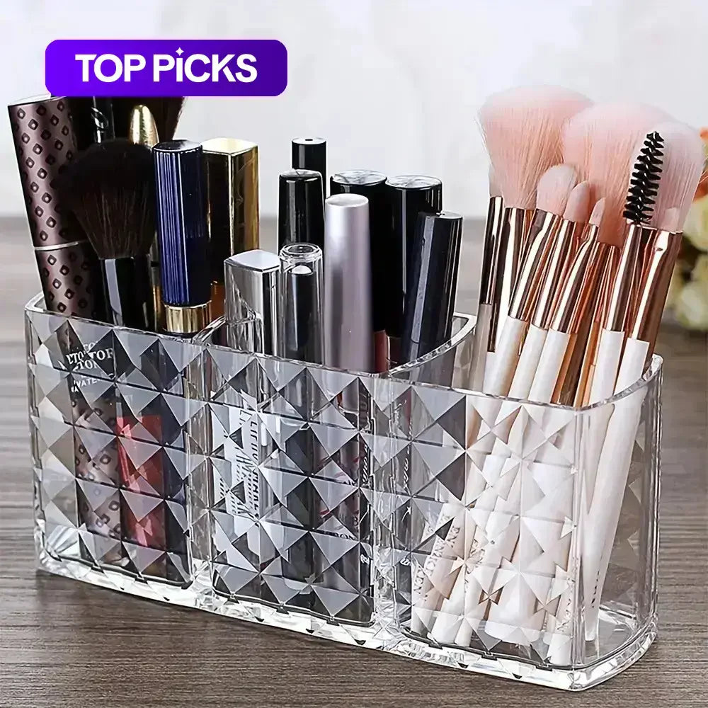 Makeup Organizer – Clear Acrylic Brush Holder with Compartments – image 2