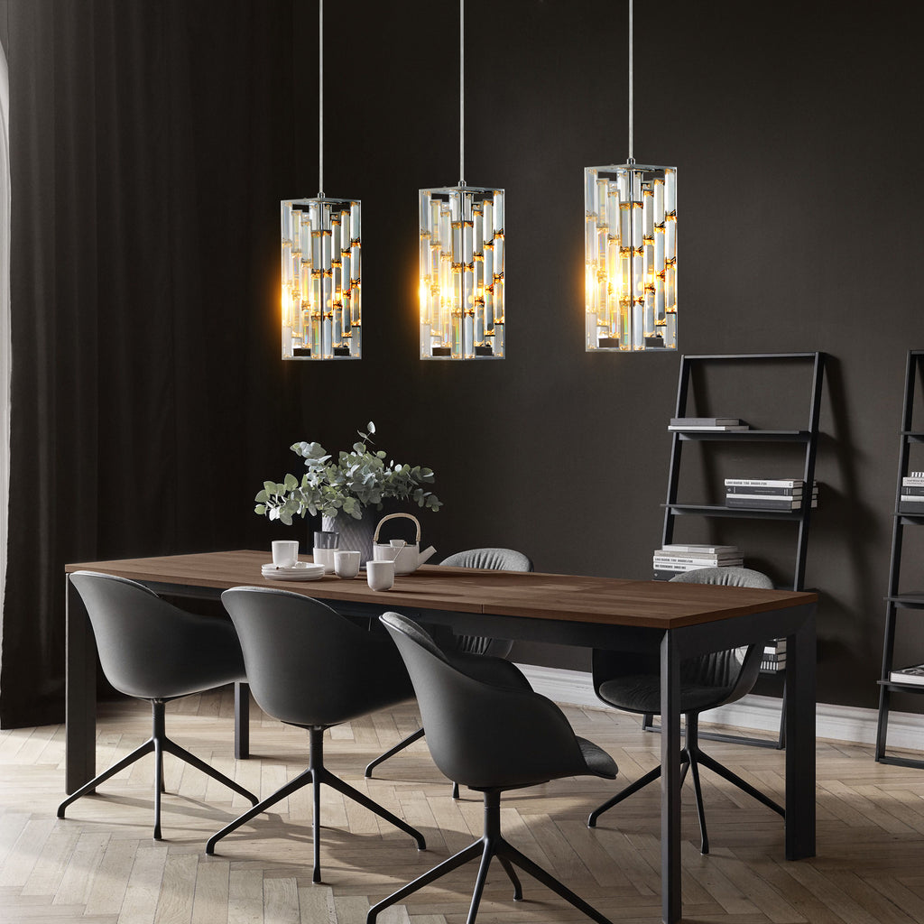 Crystal Mini Pendant Lights, Set of 3, Chrome Kitchen Island Lights