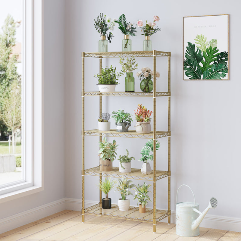 5-Tier Storage Shelf - Adjustable Gold Metal Shelving Unit, 551 lb
