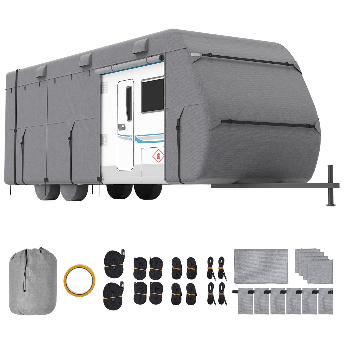 Travel Trailer Cover for 22-24 Ft RVs, 4-Layer with Tire Covers