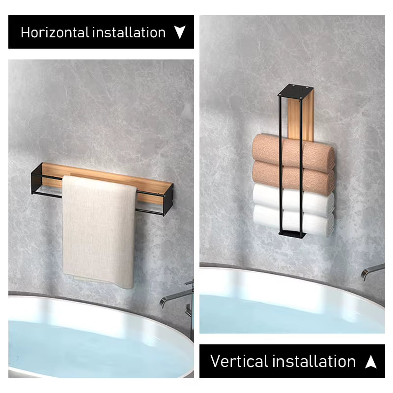 Rolled Towel Rack - Wall Mounted Iron and Wood Bathroom Towel Holder – image 6