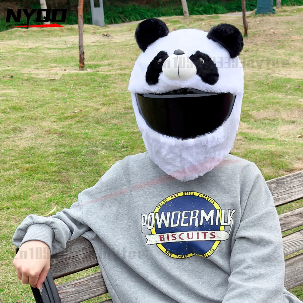 Plush Helmet Cover – Cute Cartoon Panda Motorcycle Helmet Cap – image 3