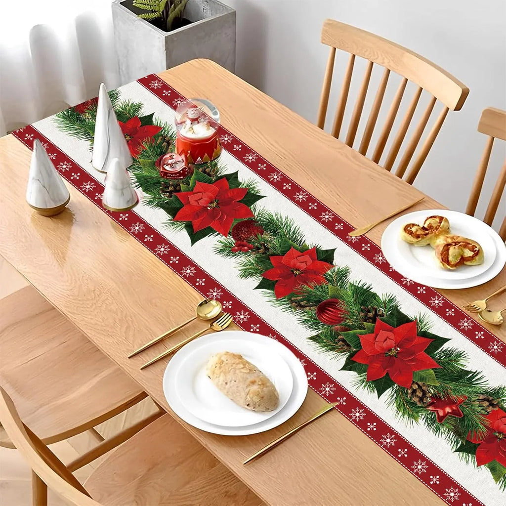 Watercolor Poinsettia Christmas Table Runner 13 x 72 In – image 3