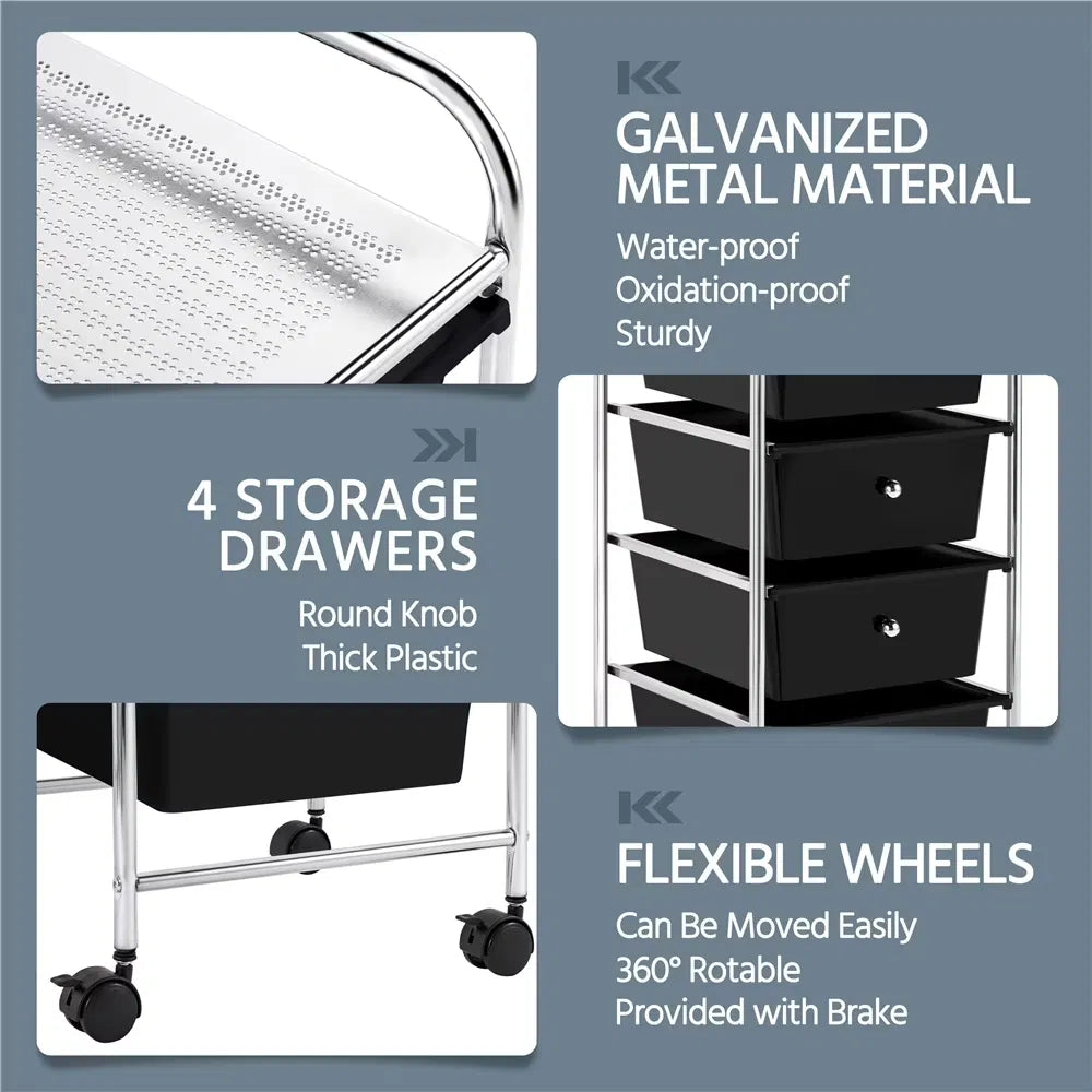 4-Drawer Rolling Storage Cart with Metal Frame and Locking Wheels – image 5