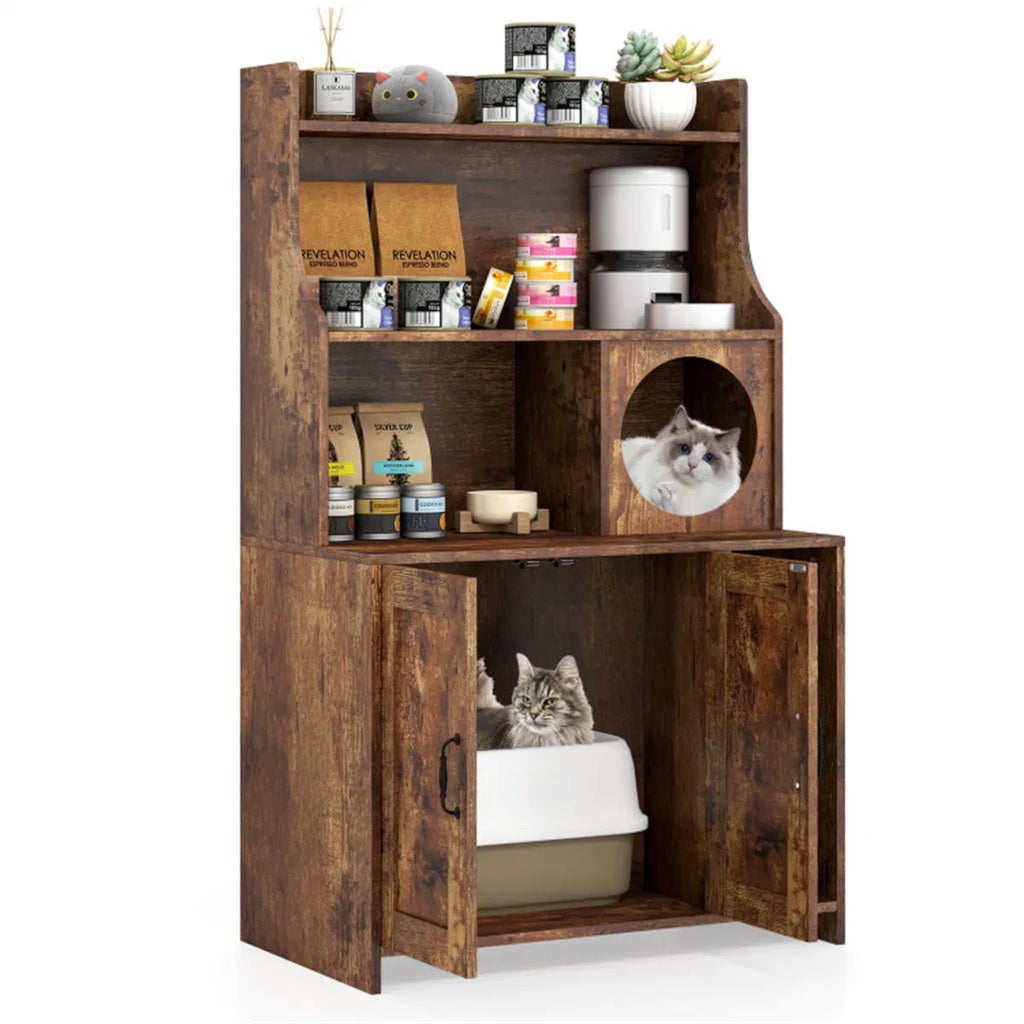Industrial Cat Litter Box Enclosure with Storage Shelves and Condo – image 4