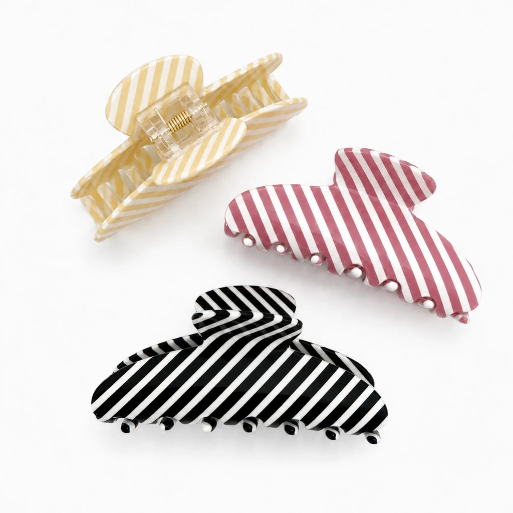 Hair Claw Clip – Striped Acetate, Medium Hold – image 2