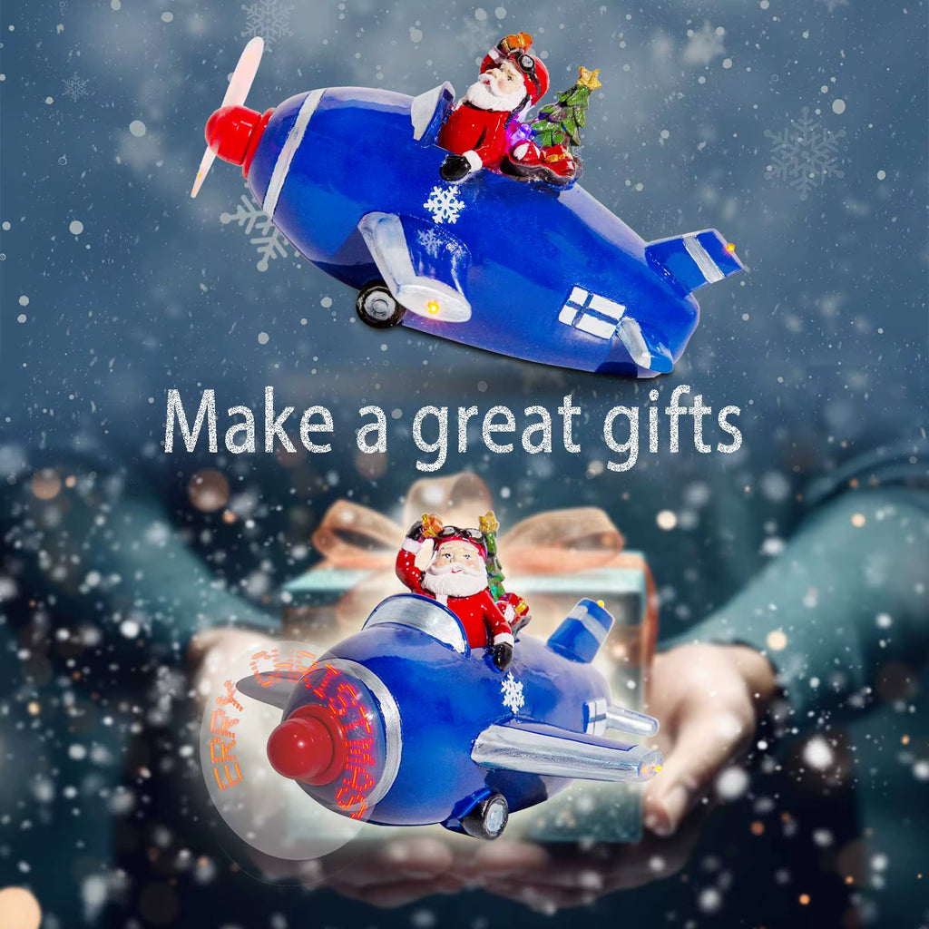 Light up Santa Airplane Merry Christmas Village Figurine