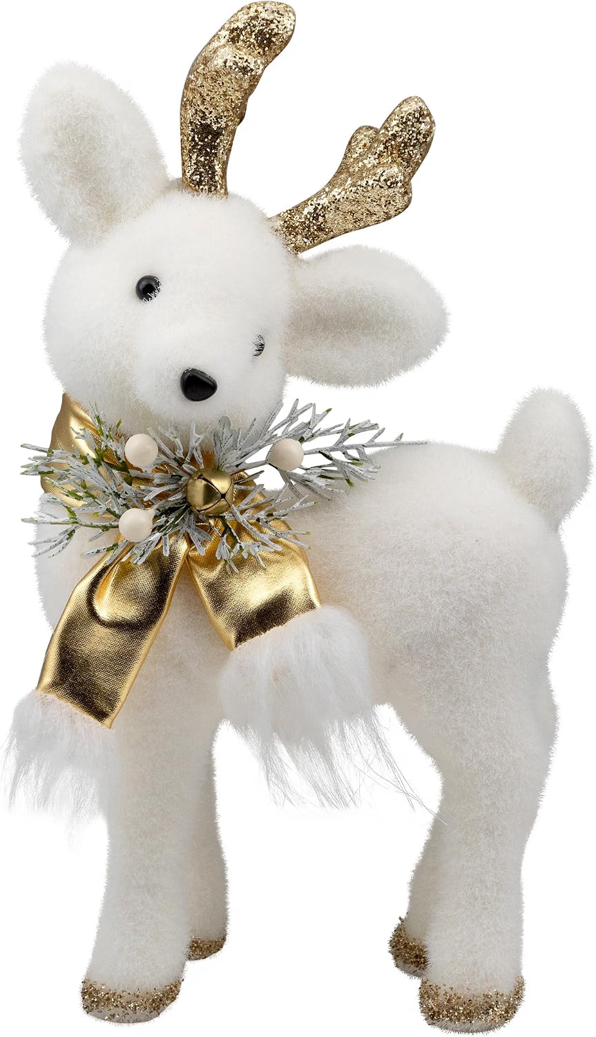 Glittered Standing Deer Christmas Figure 12.25 in, White and Gold – image 3