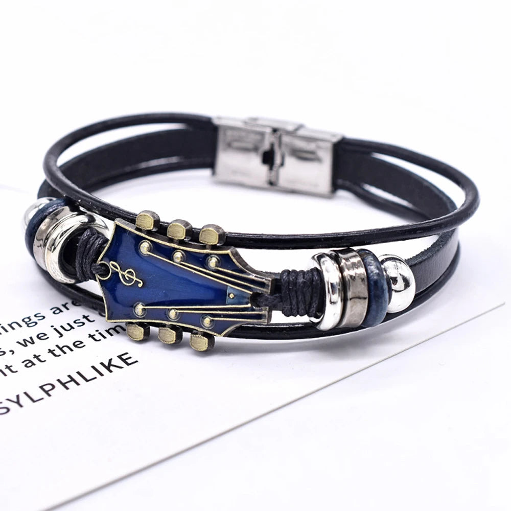 Leather Guitar Bracelet - Braided Multi-Layer Wrap for Musicians – image 9