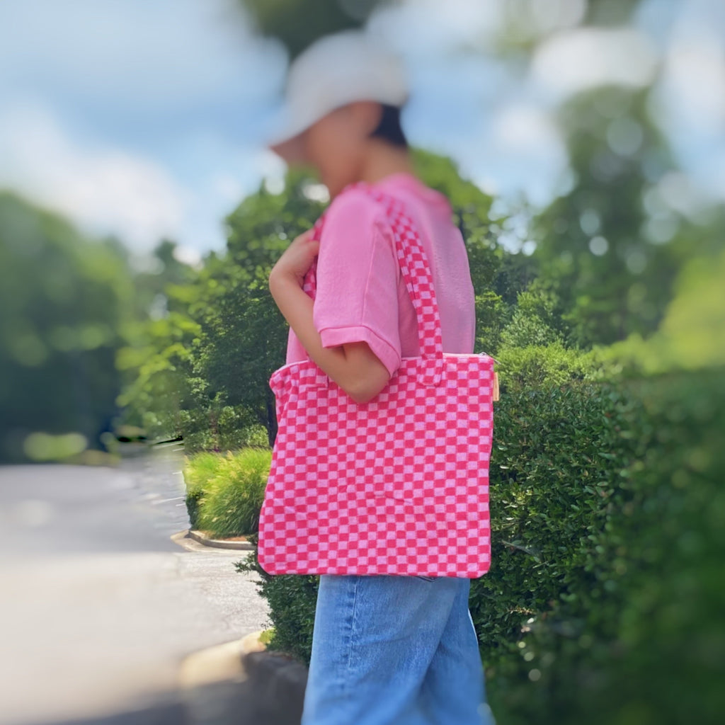 Checkered Tote Bag - Zippered Lined Shoulder Tote with Pocket – image 16