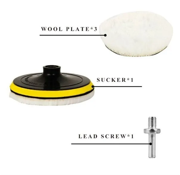 Wool Buffing Pad Kit – 5 Pc 6 in Polishing Pads with Drill Adapter – image 7