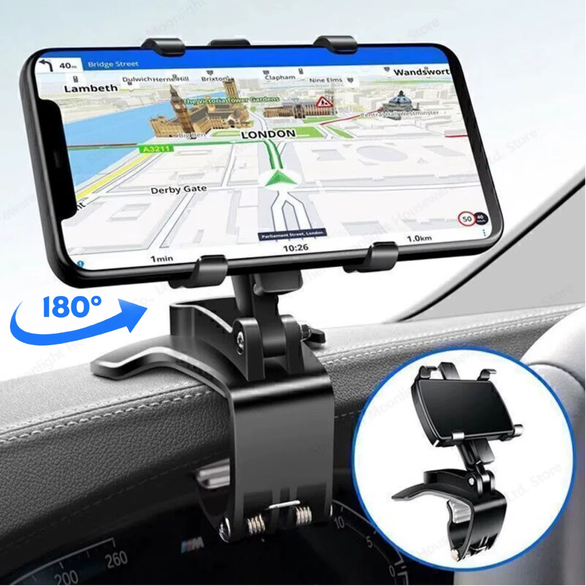 Dashboard Car Phone Holder - Universal Clip Mount for GPS & Smartphone